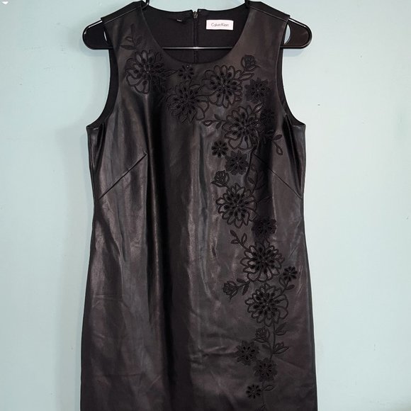Calvin Klein Faux Leather Mini Sleeveless Dress Size 8 - Picture 1 of 9